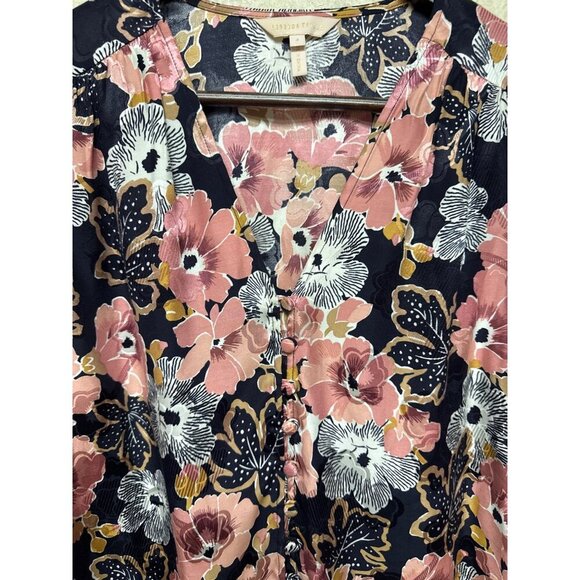 Rebecca Taylor Women's Blouse Jardin Floral Button Front Indigo Silk Blend  4 - Picture 4 of 11